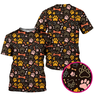 Cute Paw Print Dog Pattern Scrub Top, Comfortable Scrubs for Nurses