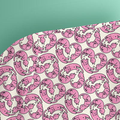 Cute Pink Cat Cartoon Pattern Scrub Top, Comfortable Scrubs for Nurses