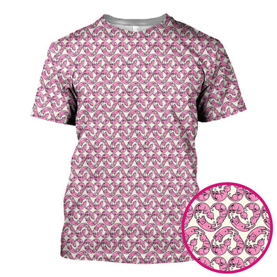 Cute Pink Cat Cartoon Pattern Scrub Top, Comfortable Scrubs for Nurses