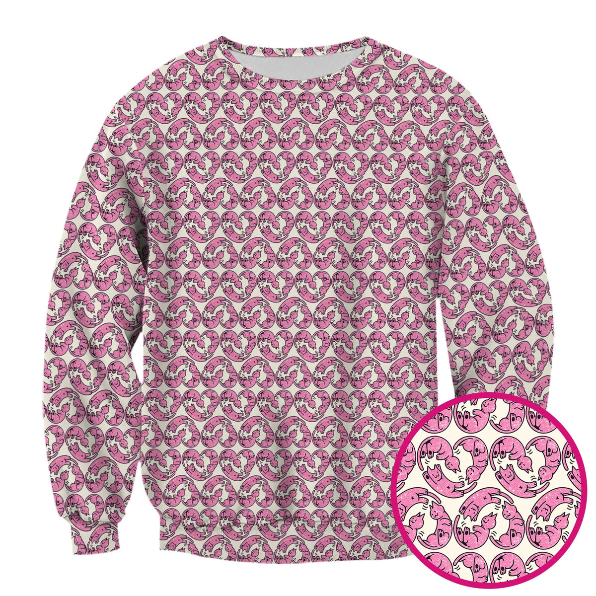 Cute Pink Cat Cartoon Pattern Scrub Top, Comfortable Scrubs for Nurses
