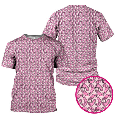 Cute Pink Cat Cartoon Pattern Scrub Top, Comfortable Scrubs for Nurses