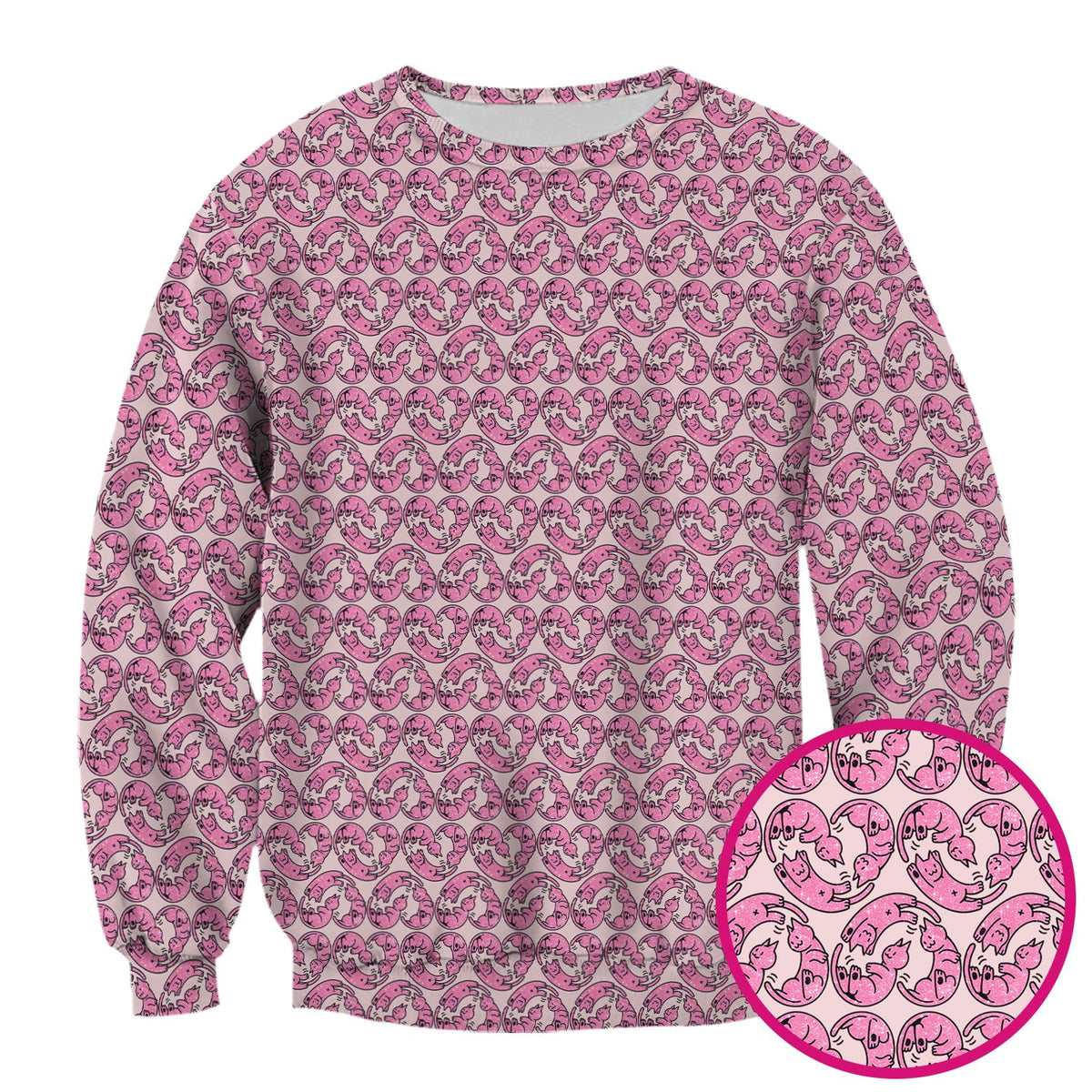 Cute Pink Cat Cartoon Pattern Scrub Top, Comfortable Scrubs for Nurses