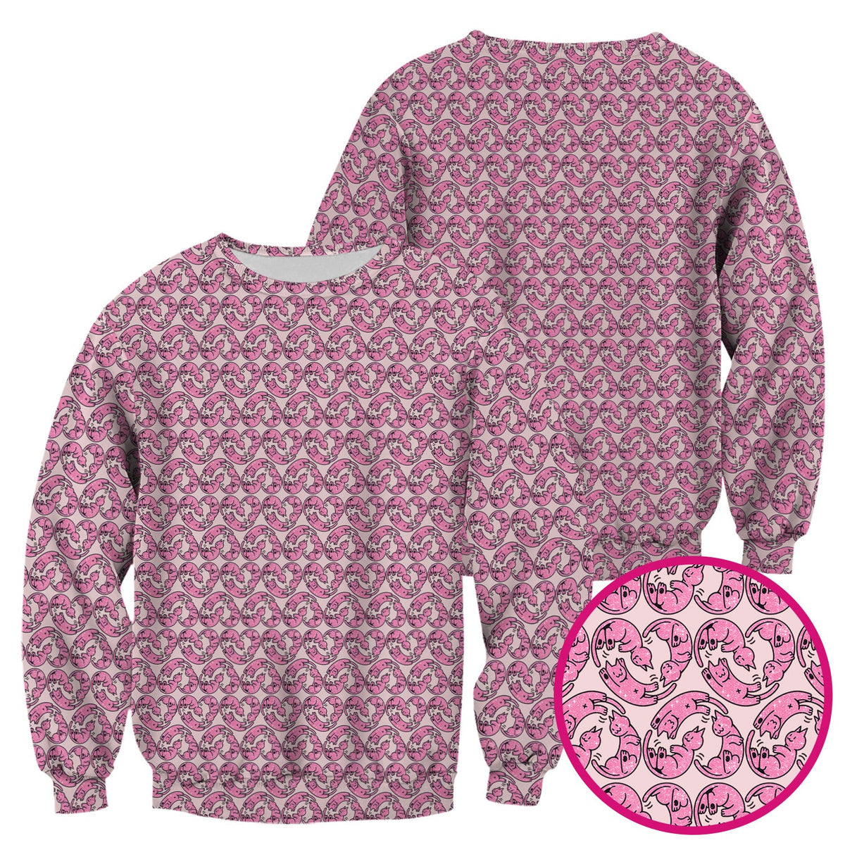 Cute Pink Cat Cartoon Pattern Scrub Top, Comfortable Scrubs for Nurses