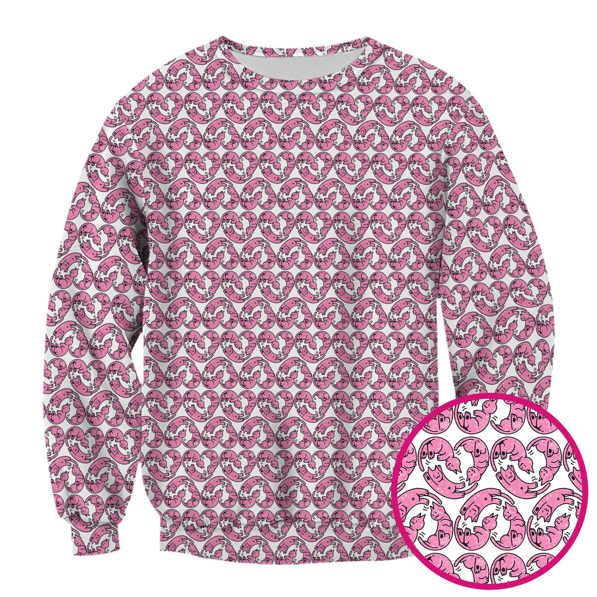 Cute Pink Cat Cartoon Pattern Scrub Top, Comfortable Scrubs for Nurses