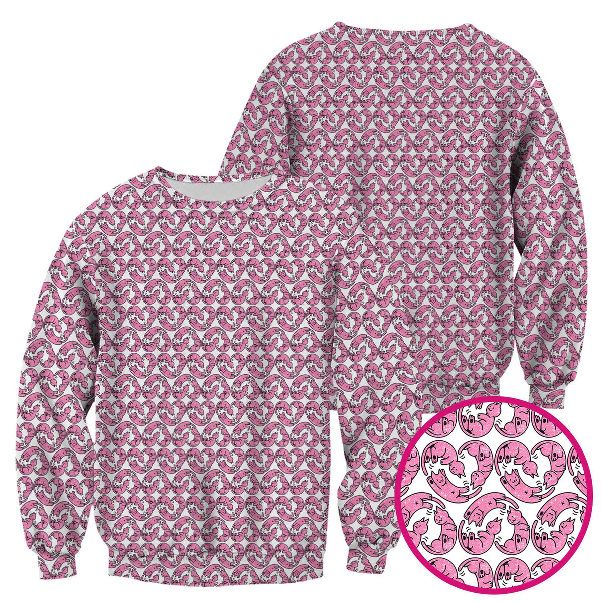 Cute Pink Cat Cartoon Pattern Scrub Top, Comfortable Scrubs for Nurses