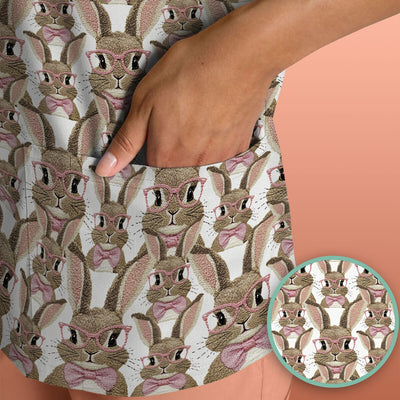 Cute Bunny With Glasses Pattern Scrub Top, Breathable Fabrics Nursing Uniform, Easter