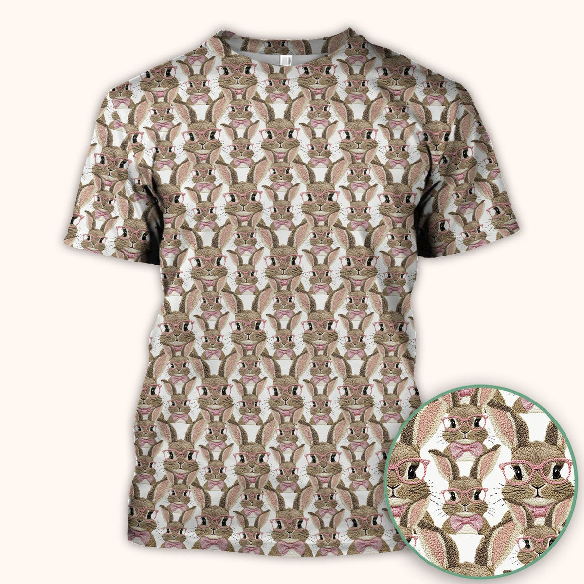 Cute Bunny With Glasses Pattern Scrub Top, Breathable Fabrics Nursing Uniform, Easter