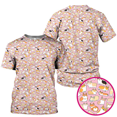 Cute Corgi Dog All Over Print Scrub Top, Comfortable Scrubs for Nurses