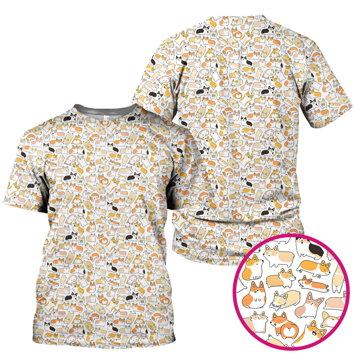 Cute Corgi Dog All Over Print Scrub Top, Comfortable Scrubs for Nurses