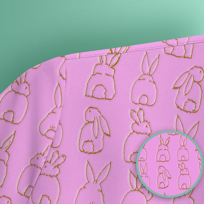 Cartoon Bunny Line Art Pattern Medical Scrub Top, Comfortable Scrubs for Nurses, Easter