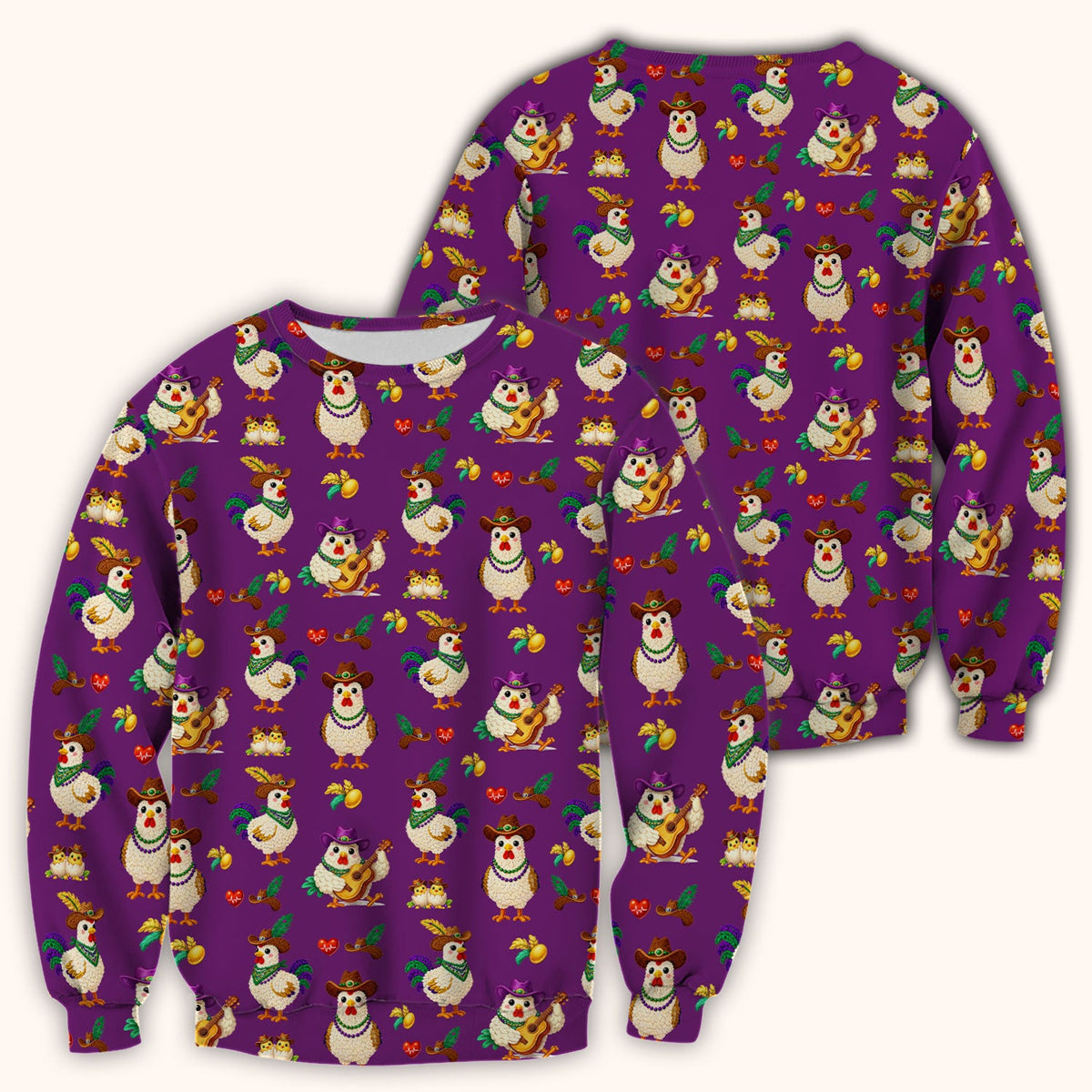 Funny Mardi Gras Rooster Cowboy Print Scrub Top, Comfortable Scrubs for Nurses