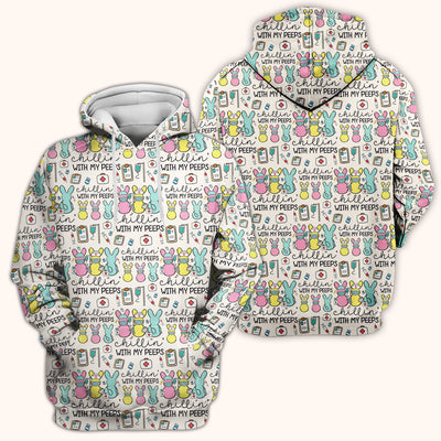 Cute Bunny Nurse Chillin With My Peeps Scrub Top, Comfortable Scrubs for Nurses, Easter