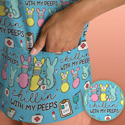 Cute Bunny Nurse Chillin With My Peeps Scrub Top, Comfortable Scrubs for Nurses, Easter