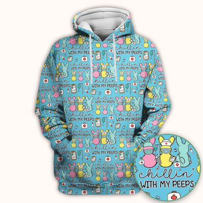 Cute Bunny Nurse Chillin With My Peeps Scrub Top, Comfortable Scrubs for Nurses, Easter