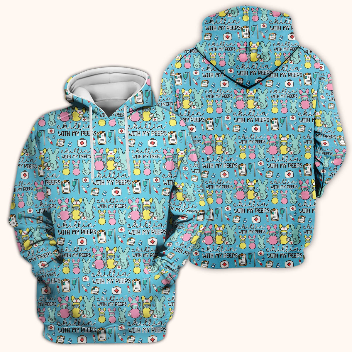 Cute Bunny Nurse Chillin With My Peeps Scrub Top, Comfortable Scrubs for Nurses, Easter