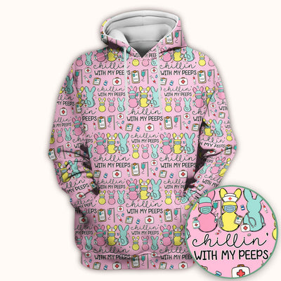 Cute Bunny Nurse Chillin With My Peeps Scrub Top, Comfortable Scrubs for Nurses, Easter