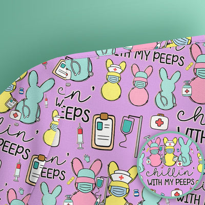 Cute Bunny Nurse Chillin With My Peeps Scrub Top, Comfortable Scrubs for Nurses, Easter