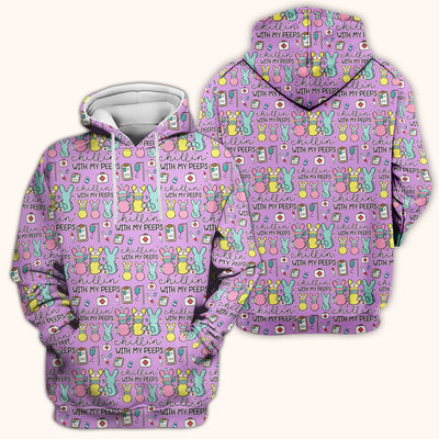 Cute Bunny Nurse Chillin With My Peeps Scrub Top, Comfortable Scrubs for Nurses, Easter
