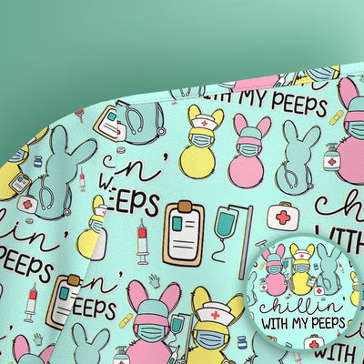 Cute Bunny Nurse Chillin With My Peeps Scrub Top, Comfortable Scrubs for Nurses, Easter