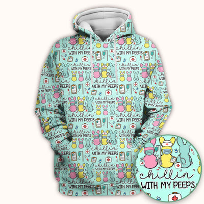 Cute Bunny Nurse Chillin With My Peeps Scrub Top, Comfortable Scrubs for Nurses, Easter