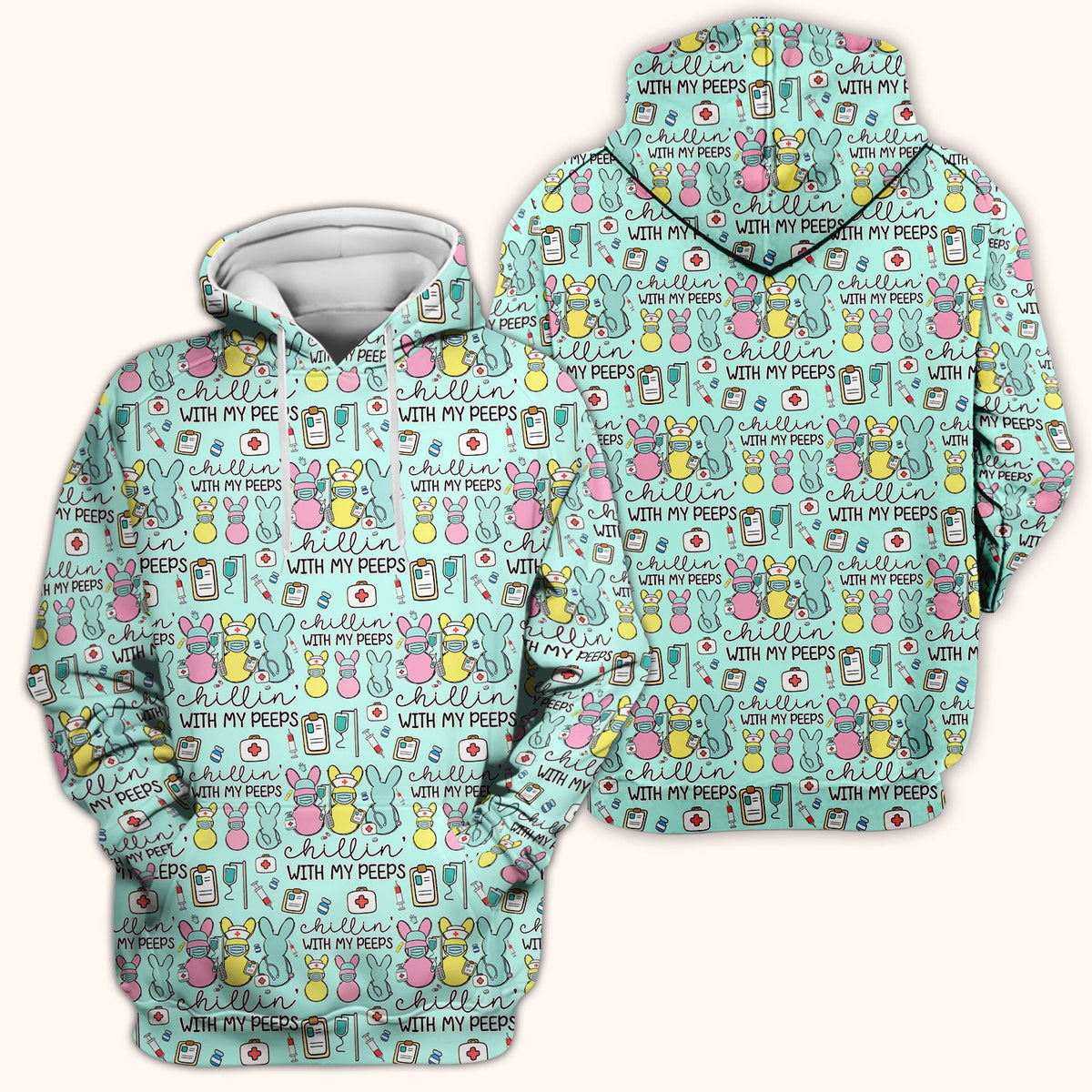 Cute Bunny Nurse Chillin With My Peeps Scrub Top, Comfortable Scrubs for Nurses, Easter