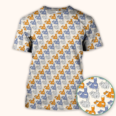 Cute Cartoon Cat Pattern Scrub Top for Nurses, Comfortable Scrubs for Nurses