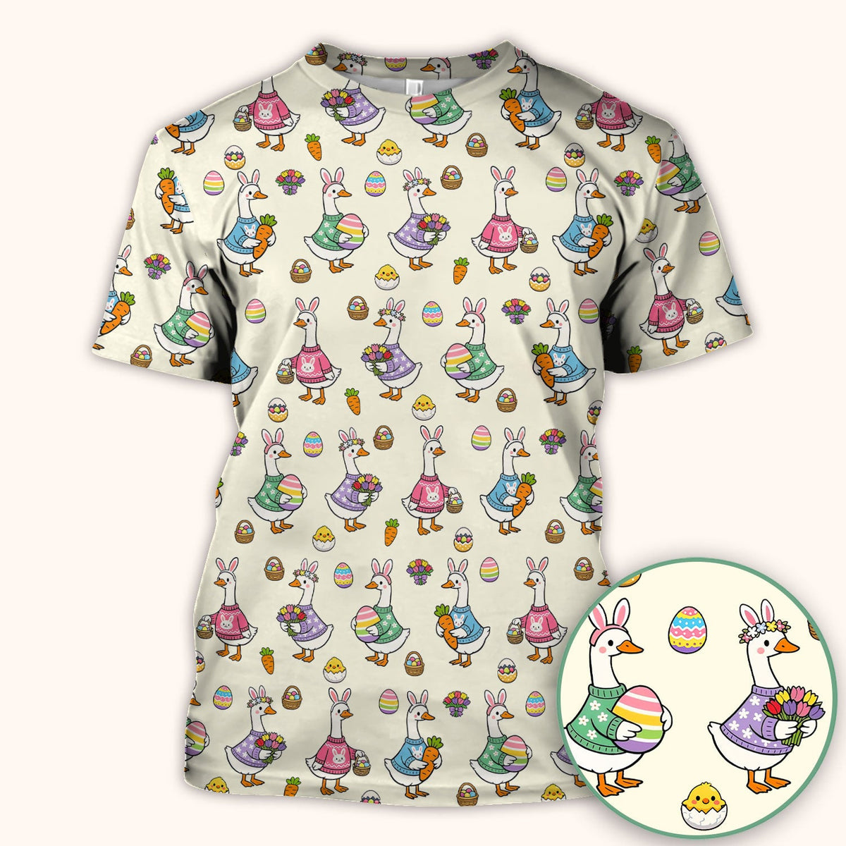Cute Easter Goose Pattern Scrub Top, Breathable Fabrics Nursing Uniform