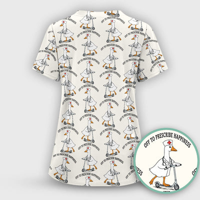 Nurse Goose Scooter Print Scrub Top, Breathable Fabrics Nursing Uniform