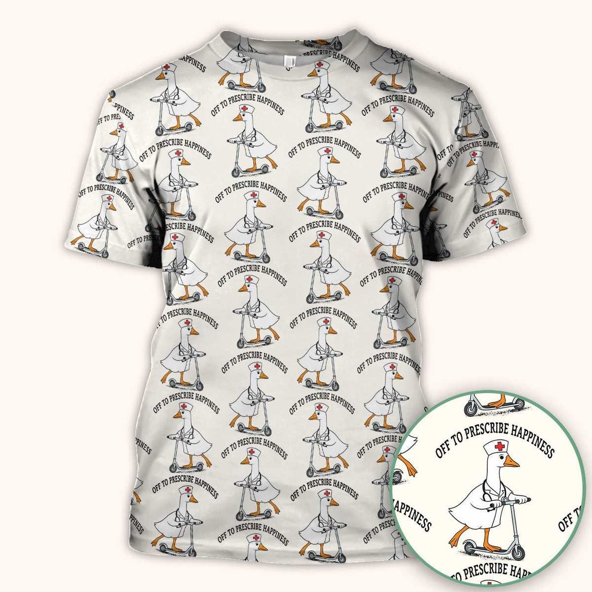 Nurse Goose Scooter Print Scrub Top, Breathable Fabrics Nursing Uniform
