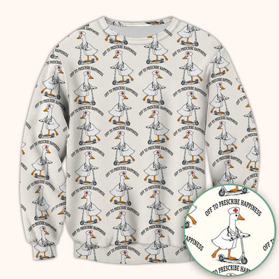 Nurse Goose Scooter Print Scrub Top, Breathable Fabrics Nursing Uniform