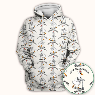 Nurse Goose Scooter Print Scrub Top, Breathable Fabrics Nursing Uniform