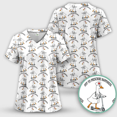 Nurse Goose Scooter Print Scrub Top, Breathable Fabrics Nursing Uniform