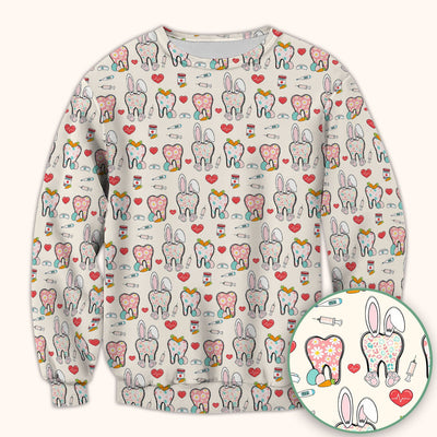 Playful Bunny Dentist Illustration Medical Scrub Top, Comfortable Scrubs for Nurses, Easter