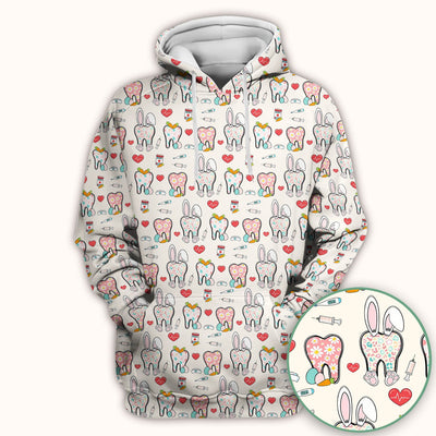 Playful Bunny Dentist Illustration Medical Scrub Top, Comfortable Scrubs for Nurses, Easter