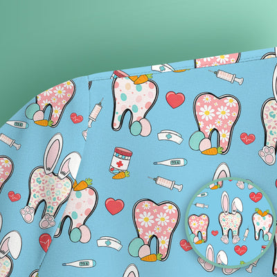 Playful Bunny Dentist Illustration Medical Scrub Top, Comfortable Scrubs for Nurses, Easter
