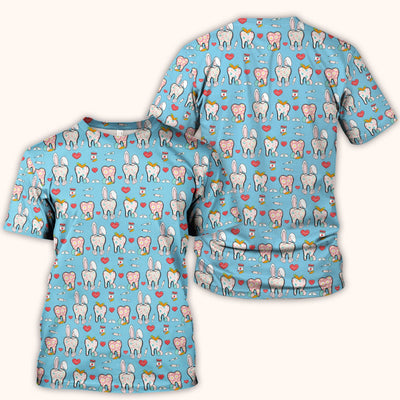 Playful Bunny Dentist Illustration Medical Scrub Top, Comfortable Scrubs for Nurses, Easter