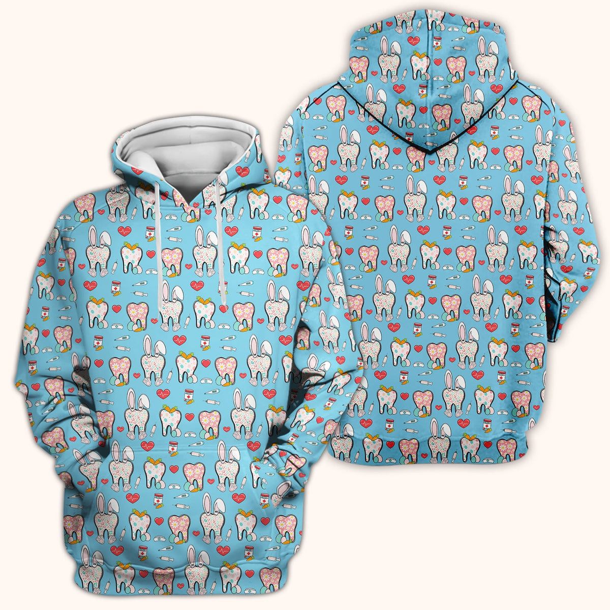 Playful Bunny Dentist Illustration Medical Scrub Top, Comfortable Scrubs for Nurses, Easter