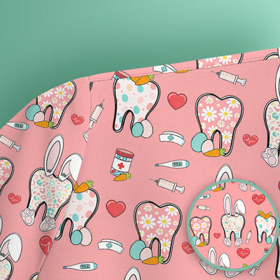 Playful Bunny Dentist Illustration Medical Scrub Top, Comfortable Scrubs for Nurses, Easter