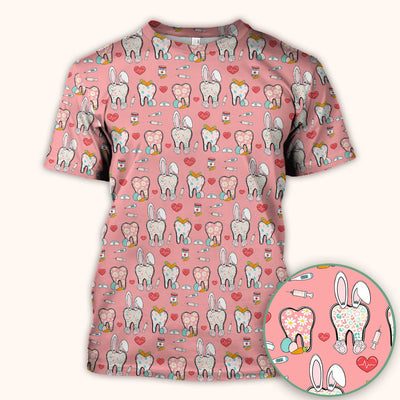 Playful Bunny Dentist Illustration Medical Scrub Top, Comfortable Scrubs for Nurses, Easter