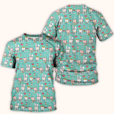 Playful Bunny Dentist Illustration Medical Scrub Top, Comfortable Scrubs for Nurses, Easter