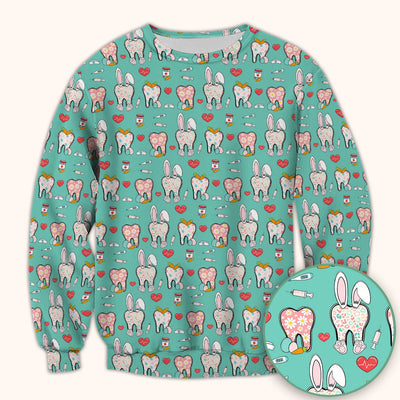 Playful Bunny Dentist Illustration Medical Scrub Top, Comfortable Scrubs for Nurses, Easter