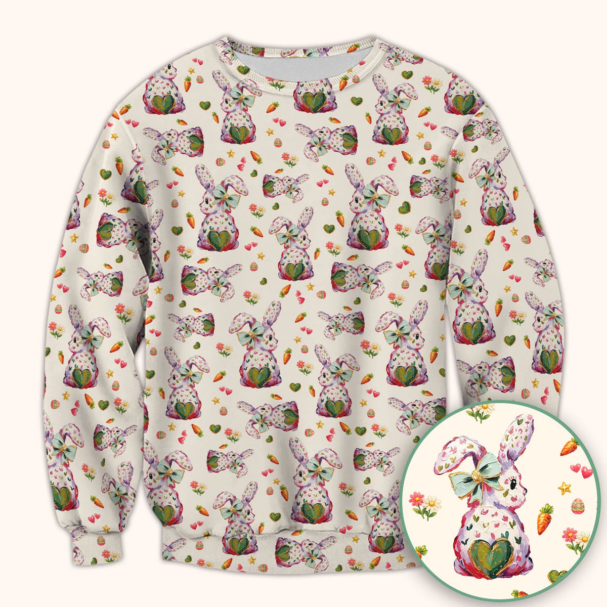 Cute Pastel Bunny Easter Pattern Scrub Top, Comfortable Scrubs for Nurses