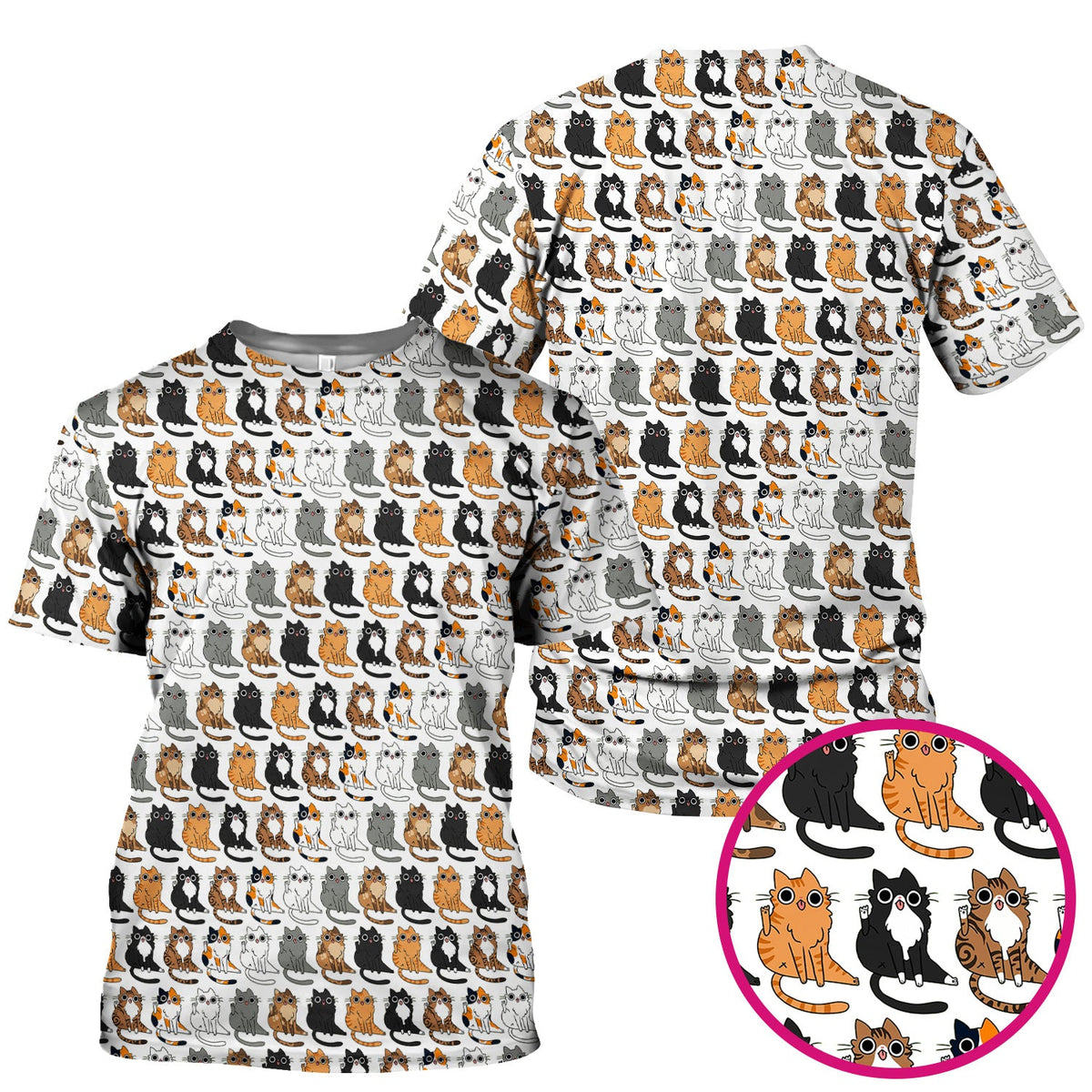 Cute Cartoon Cat Pattern Scrub Top, Comfortable Scrubs for Nurses
