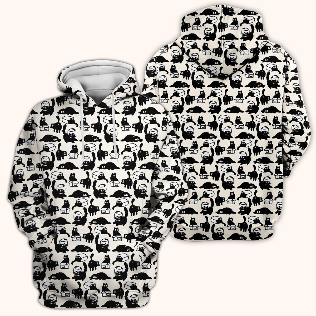 Dark Playful Cat Cartoon Pattern Scrub Top, Comfortable Scrubs for Nurses