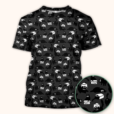 Dark Playful Cat Cartoon Pattern Scrub Top, Comfortable Scrubs for Nurses