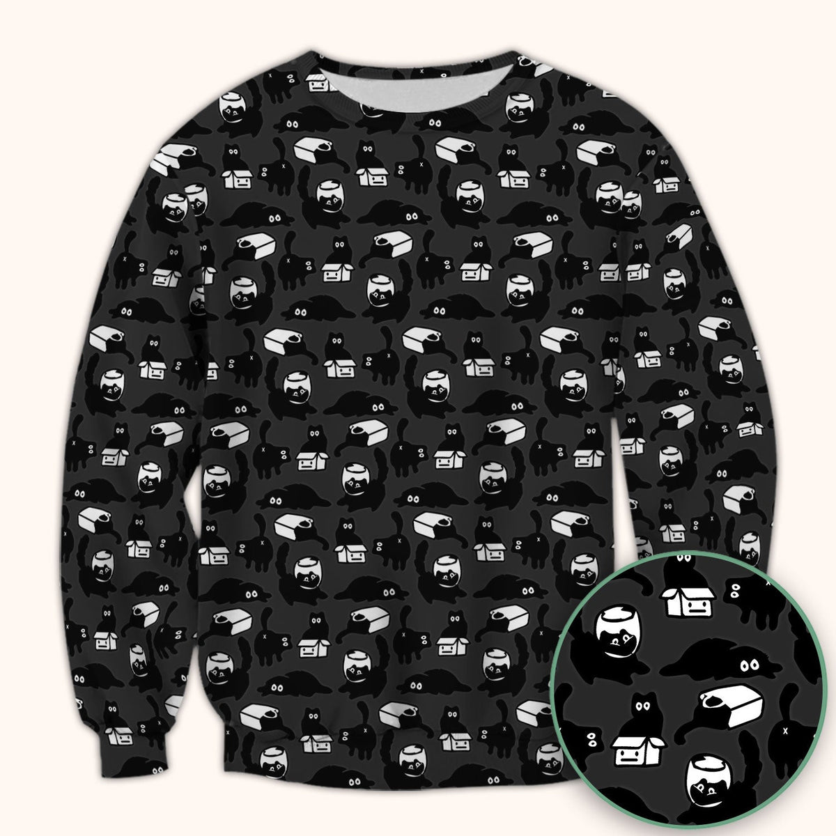 Dark Playful Cat Cartoon Pattern Scrub Top, Comfortable Scrubs for Nurses