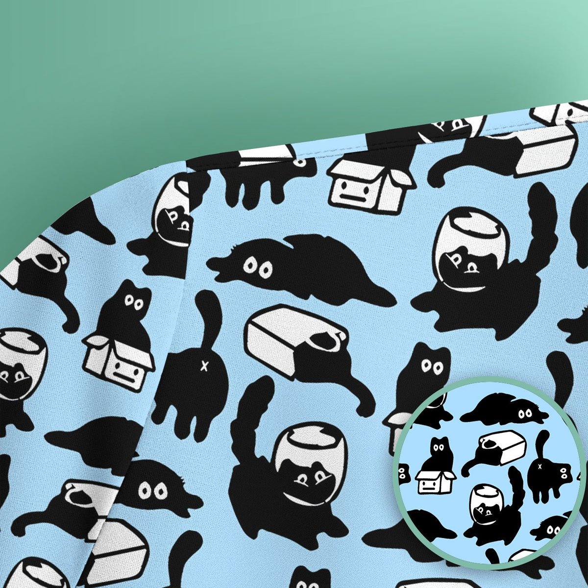 Dark Playful Cat Cartoon Pattern Scrub Top, Comfortable Scrubs for Nurses