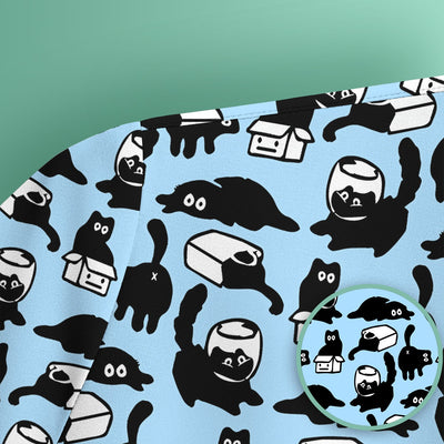 Dark Playful Cat Cartoon Pattern Scrub Top, Comfortable Scrubs for Nurses