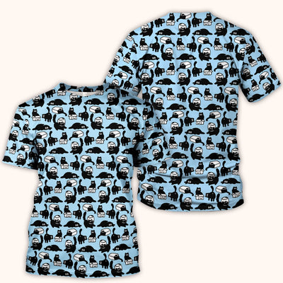 Dark Playful Cat Cartoon Pattern Scrub Top, Comfortable Scrubs for Nurses