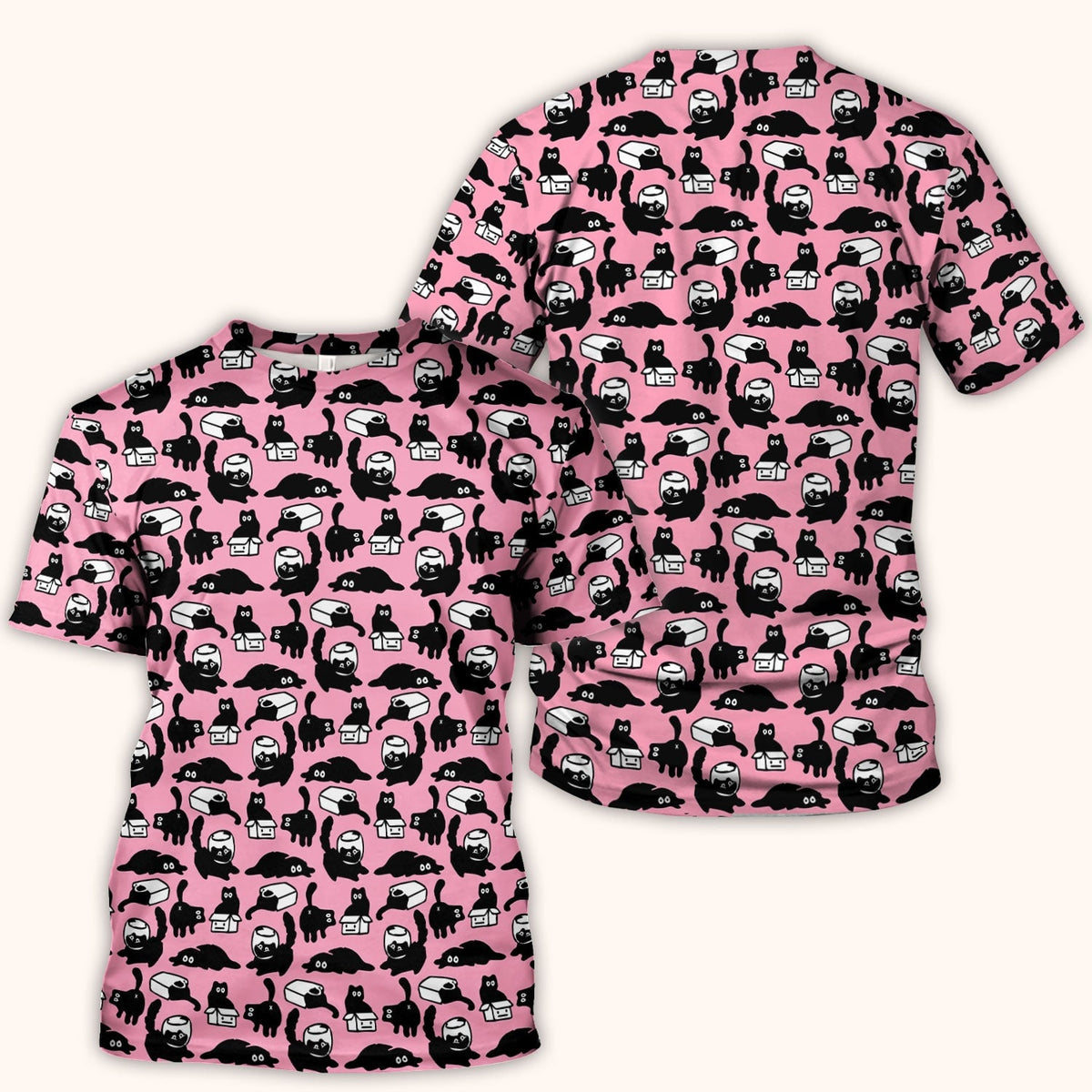 Dark Playful Cat Cartoon Pattern Scrub Top, Comfortable Scrubs for Nurses